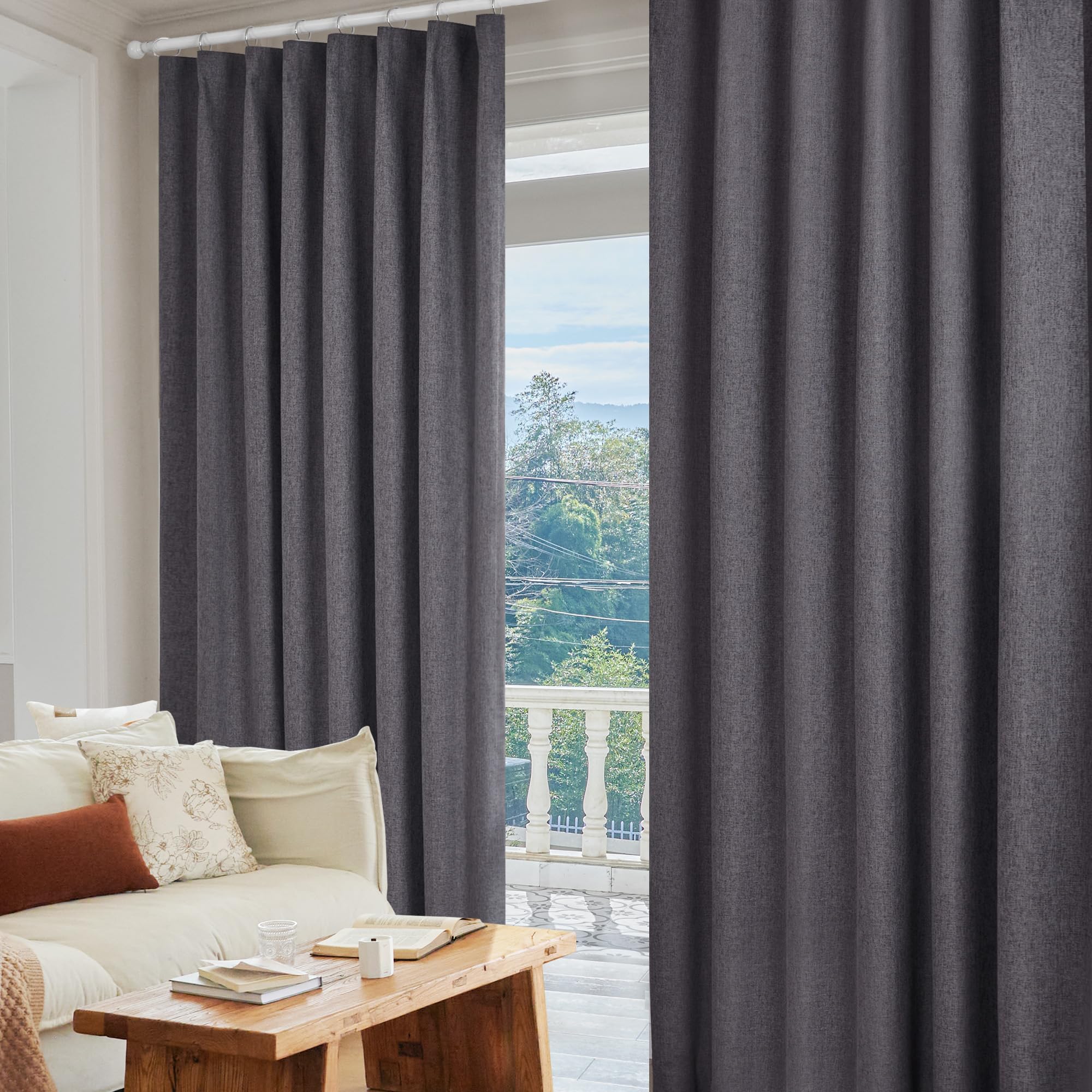 100% Blackout Pinch Pleat Curtains, Cream, 2 Panels