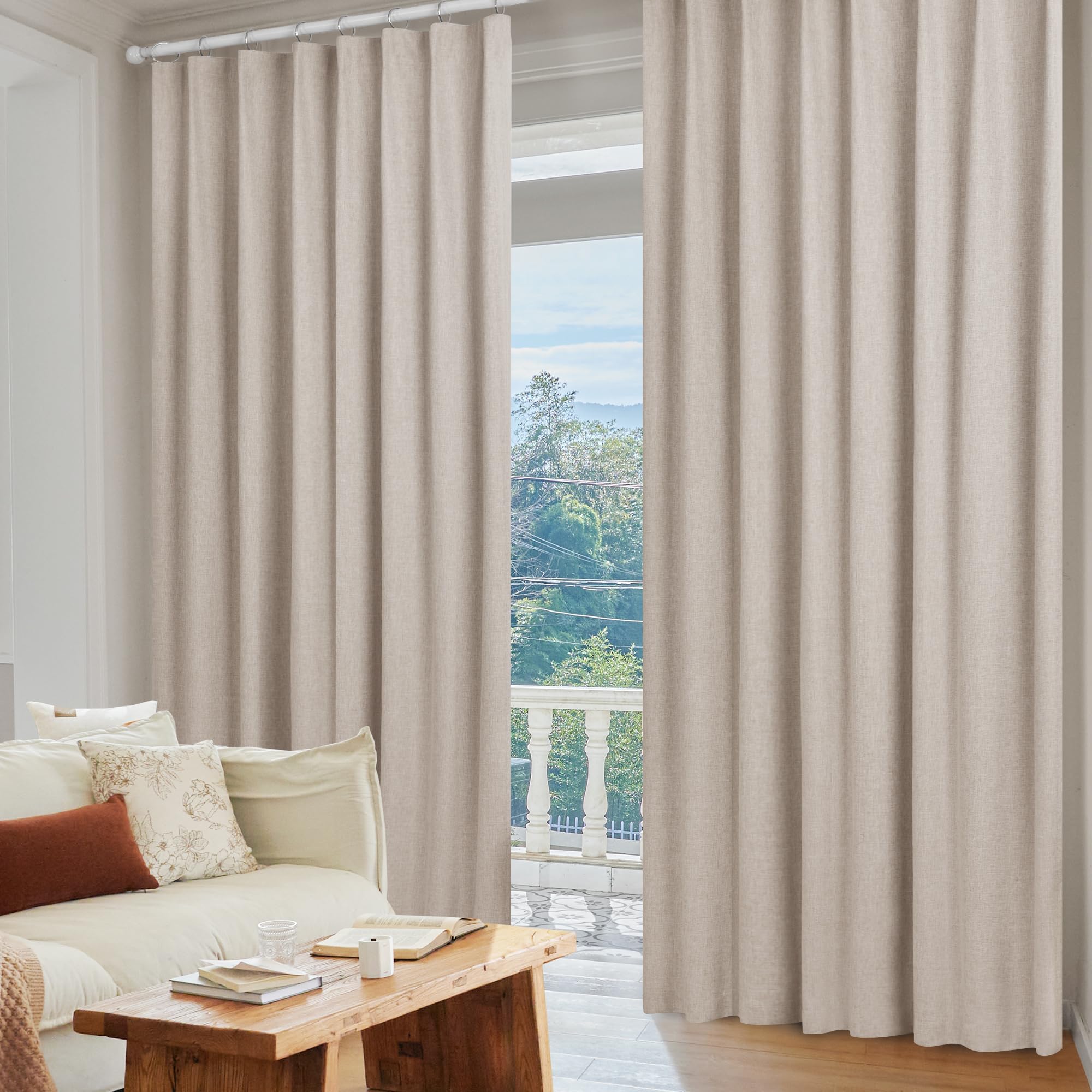 100% Blackout Pinch Pleat Curtains, Cream, 2 Panels