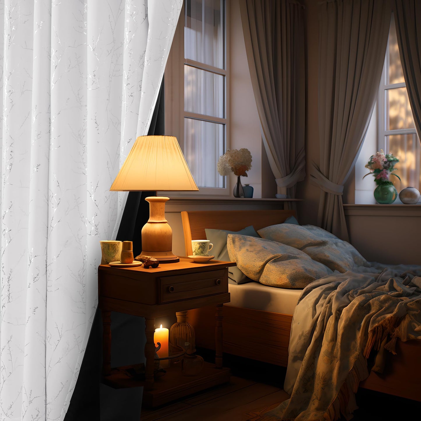 Total Blackout Curtains with Silver Print, 2 Panels