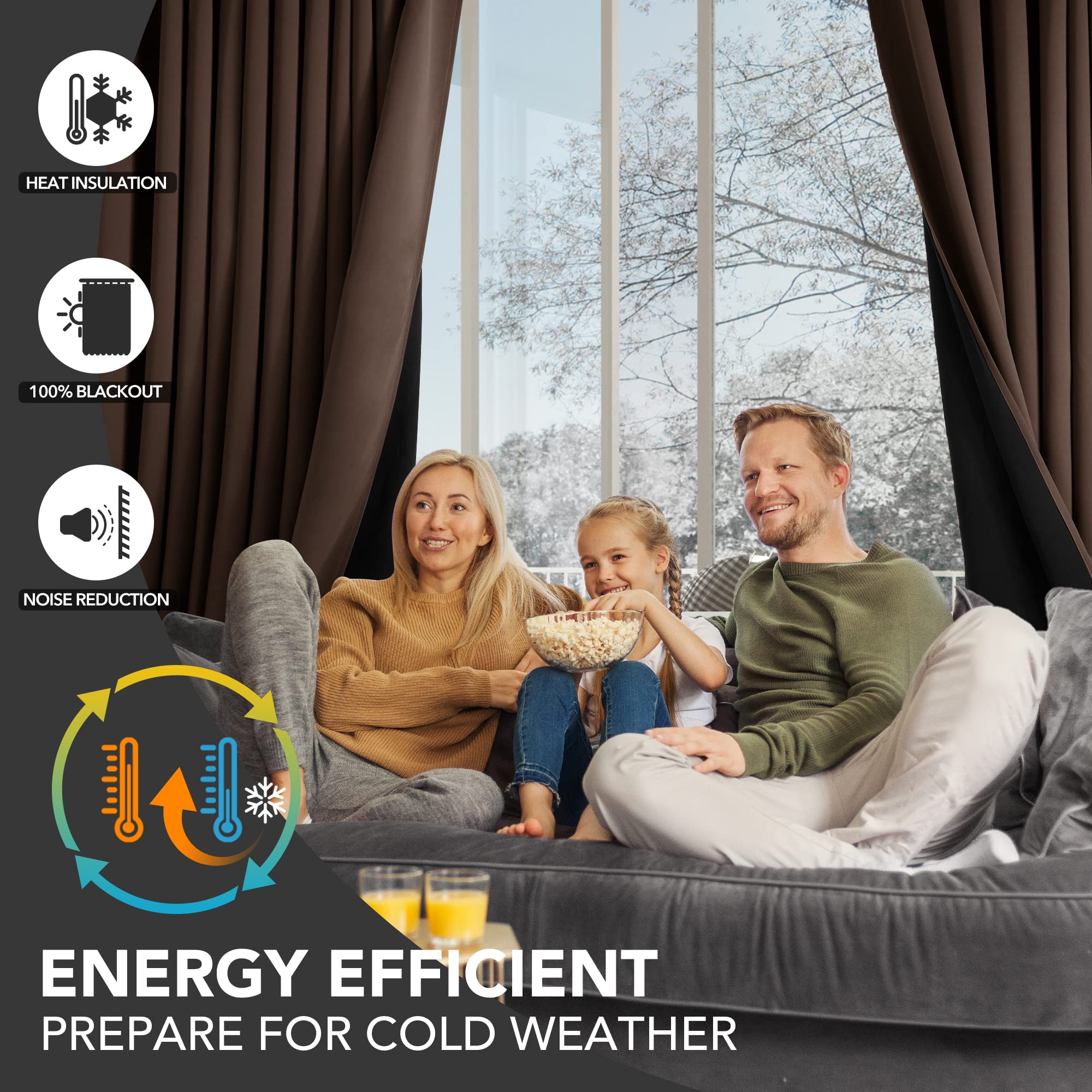 2-Layer Thermal Blackout Curtains, Tan, 52x72 Inch