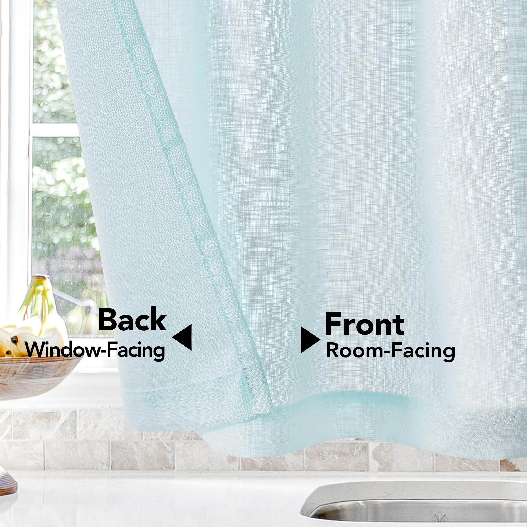 Linen Look Thermal Privacy Cafe Curtains, 2 Panels