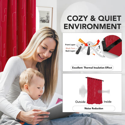 Room Darkening Curtains with Line Foil Print, Navy Blue, 2 Panels