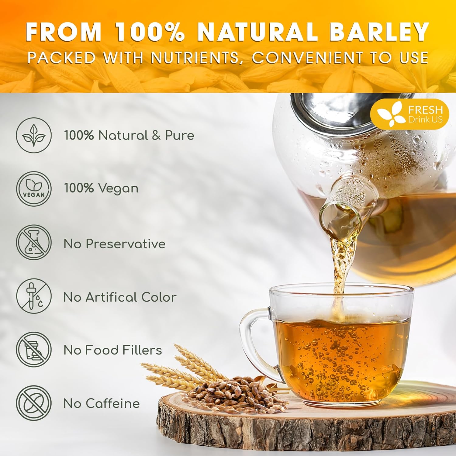Premium Barley Tea Bags, 100% Natural & Pure from Barley. Loose Barey Herbal Tea. No Sugar, No Caffeine, No Gluten, Vegan.