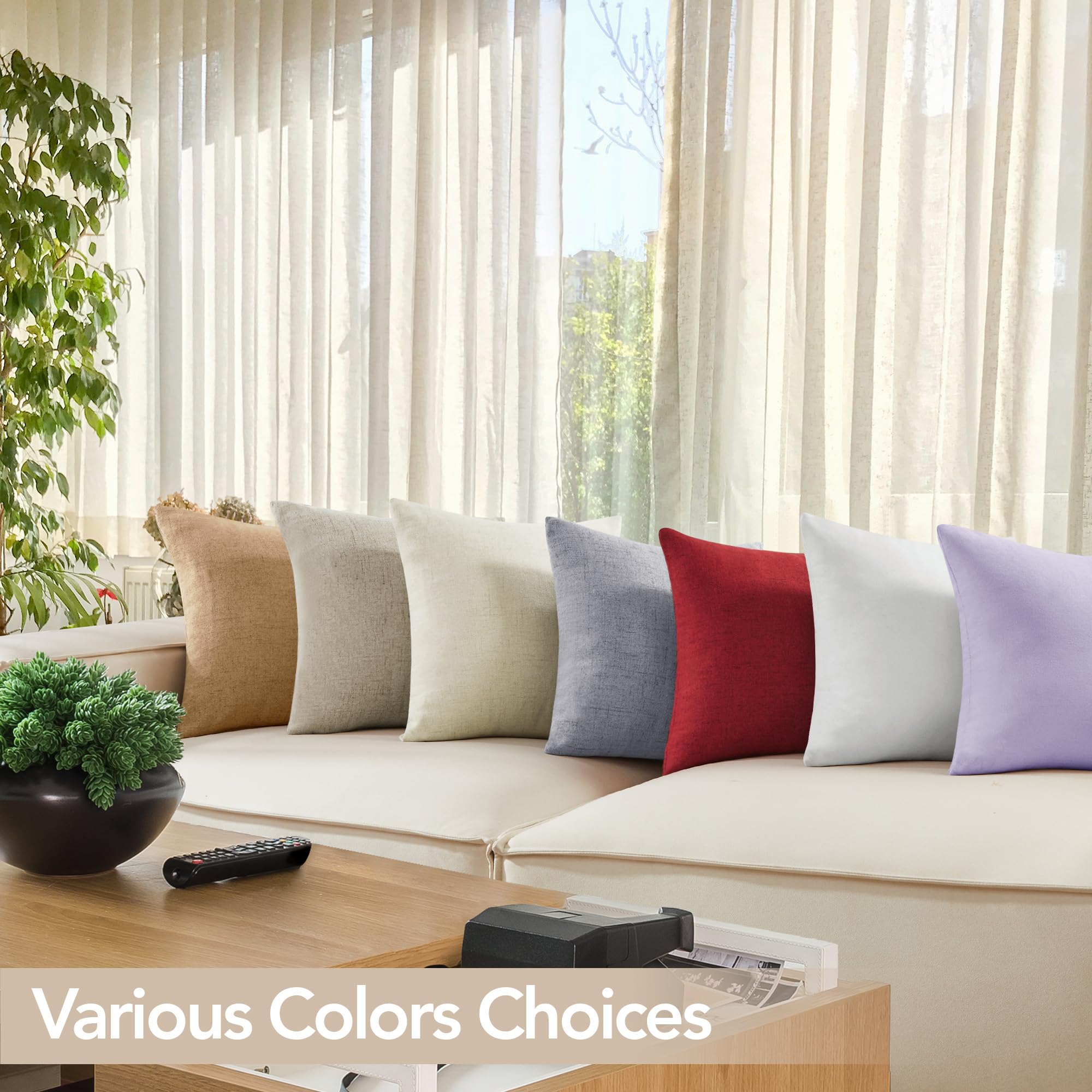 Decorative Linen Throw Pillow Covers, 18x18 Inch, 4 PCS