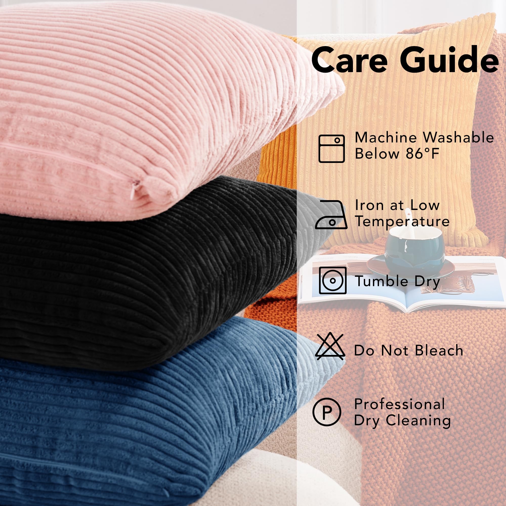 Corduroy Throw Pillow Covers, Cream White, 4PCS