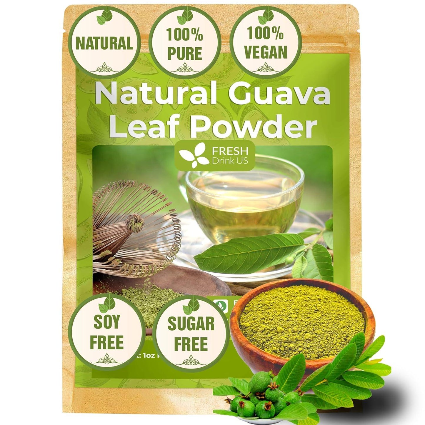 Natural Guava Leaves, Whole Dried Leaves, Cut-and-Sifted Guava leaves, 100% Pure from Guava Leaves, Natural Guava Loose Leaf Herbal Tea, No Additives, No Caffeine, Vegan
