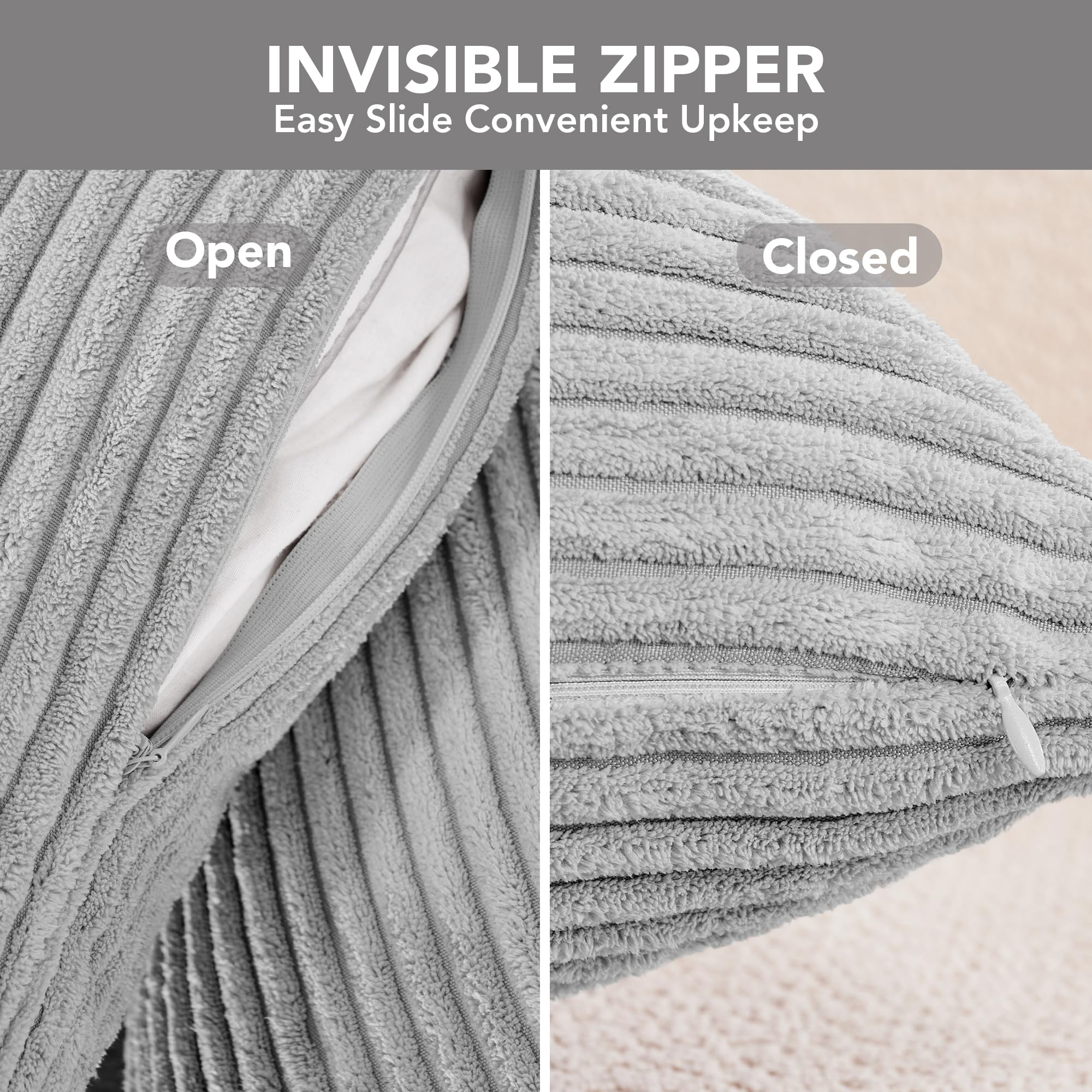 Corduroy Throw Pillow Covers, Cream White, 4PCS