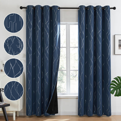Total Blackout Curtains with Silver Print, 2 Panels