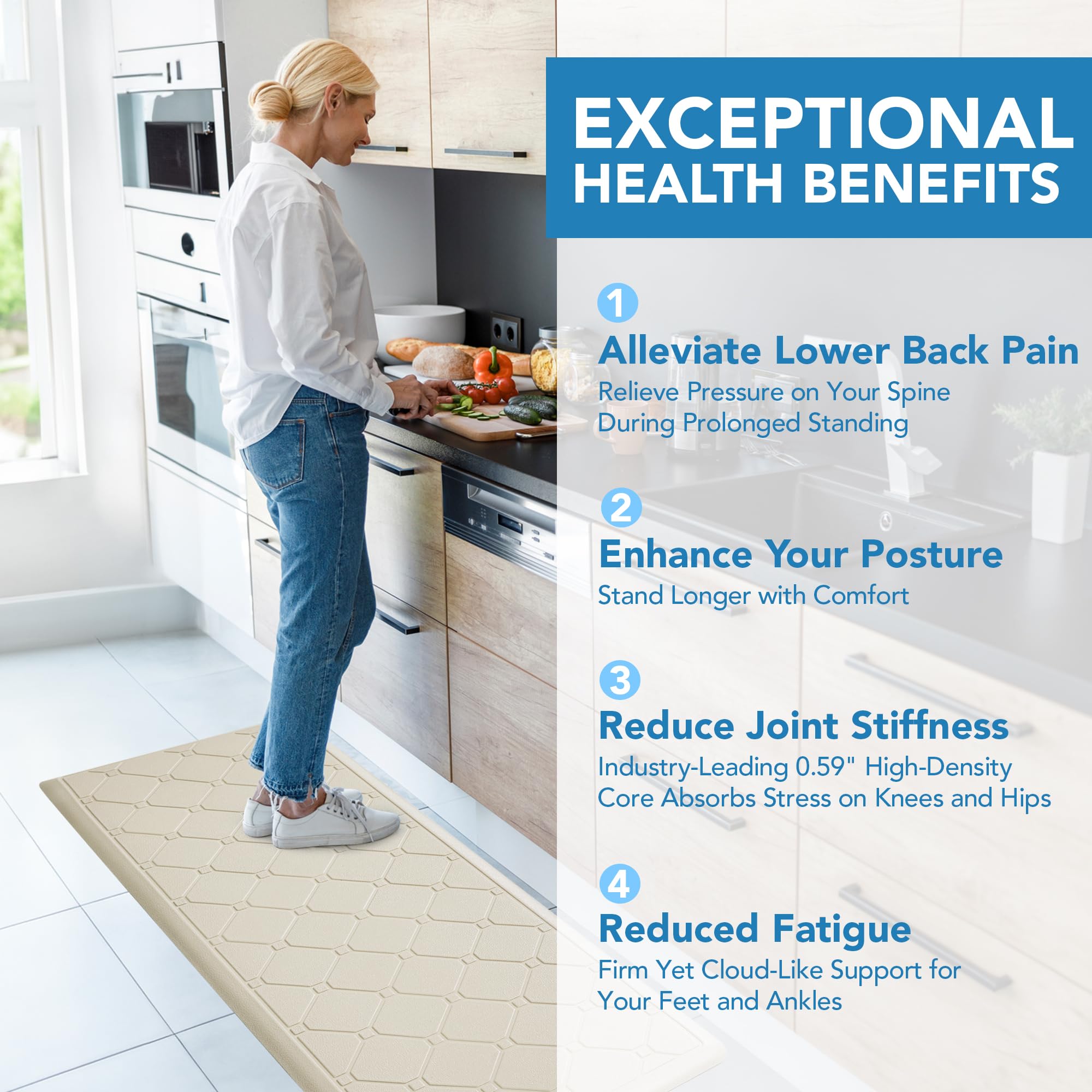 Cushioned Anti-Fatigue Kitchen Mat, 17x28 Inch, Grey