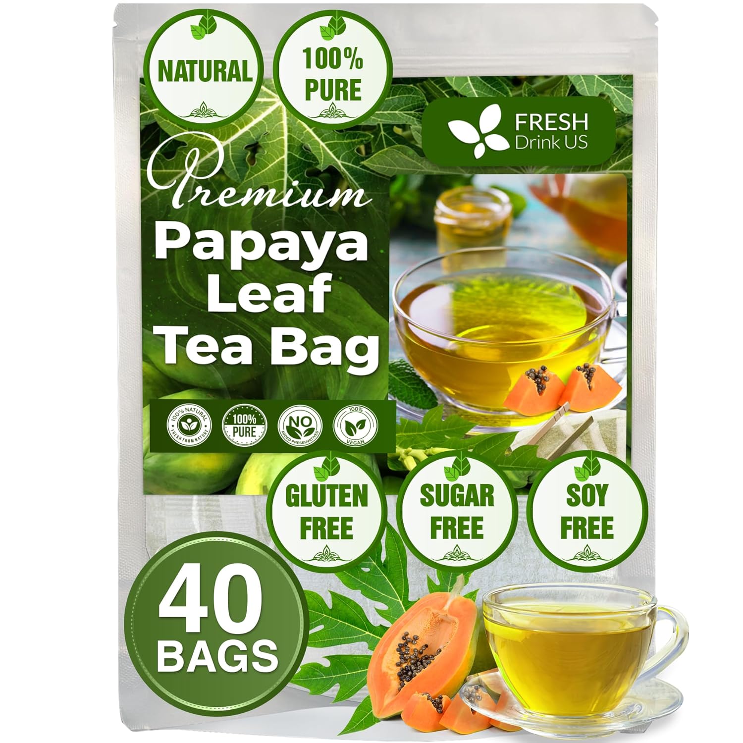 Premium Papaya Leaf Tea Bags, Made with Natural Material Tea Bags. No Sugar, No Caffeine, No Gluten, Vegan.