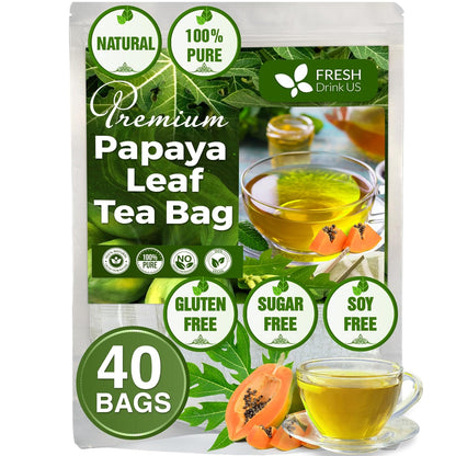 Premium Papaya Leaf Tea Bags, Made with Natural Material Tea Bags. No Sugar, No Caffeine, No Gluten, Vegan.