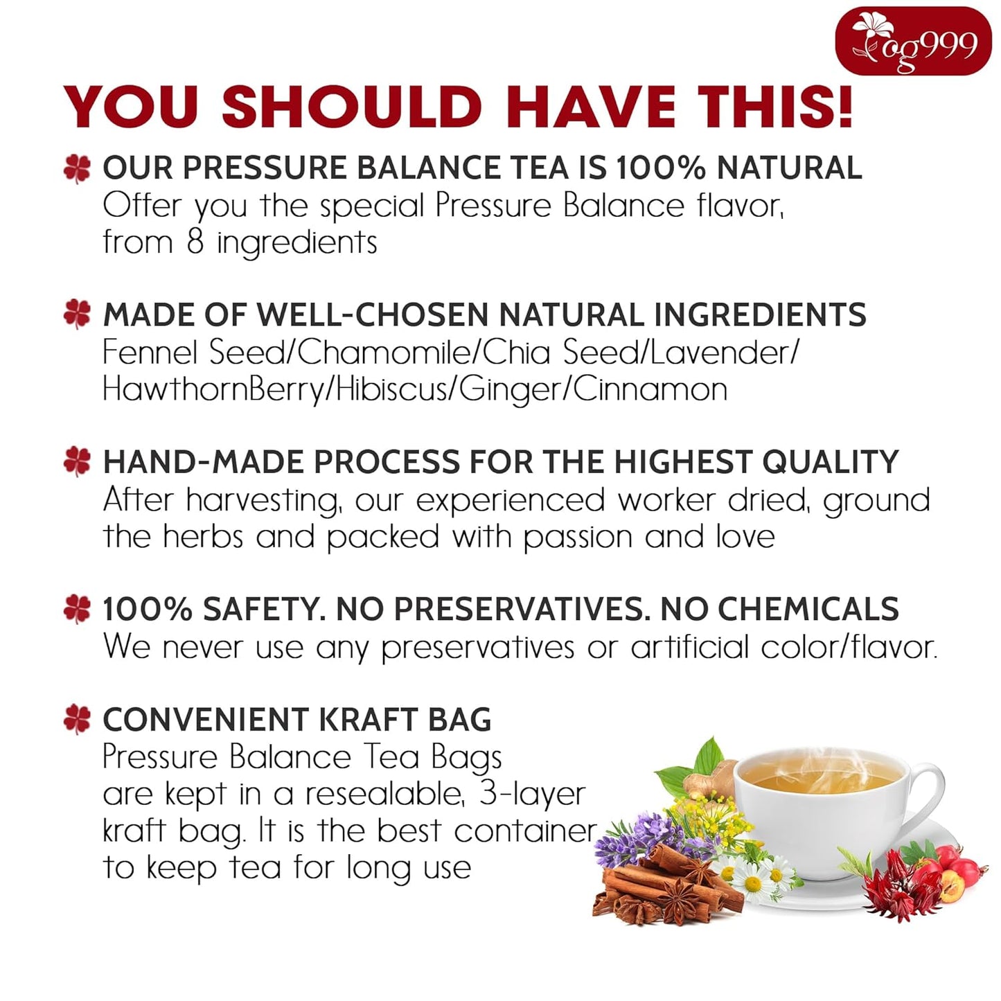 Pressure Balance Herbal Tea | Blend of 9 Natural Herbs | Caffeine-Free, Sugar-Free, Vegan-Friendly