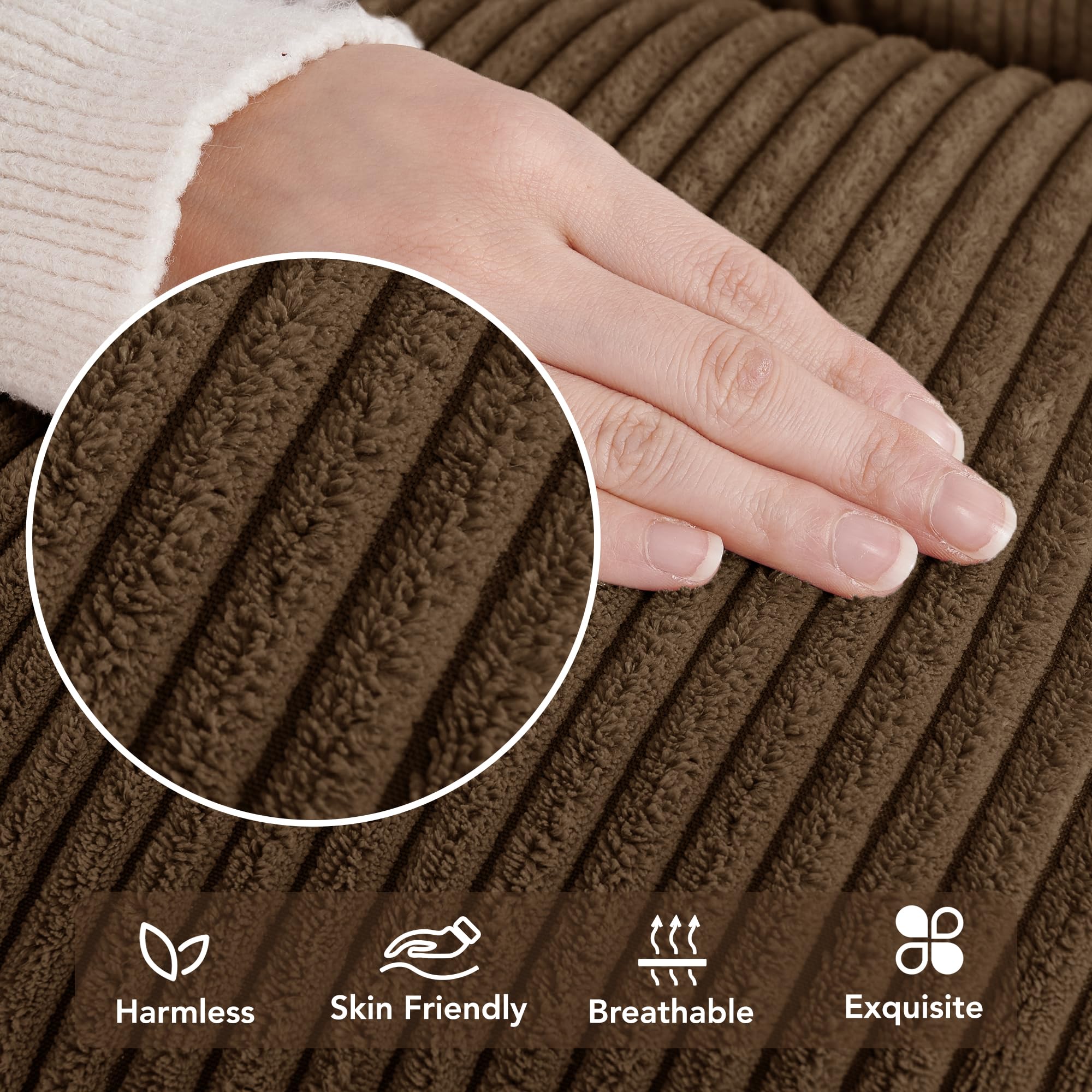 Corduroy Throw Pillow Covers, Cream White, 4PCS