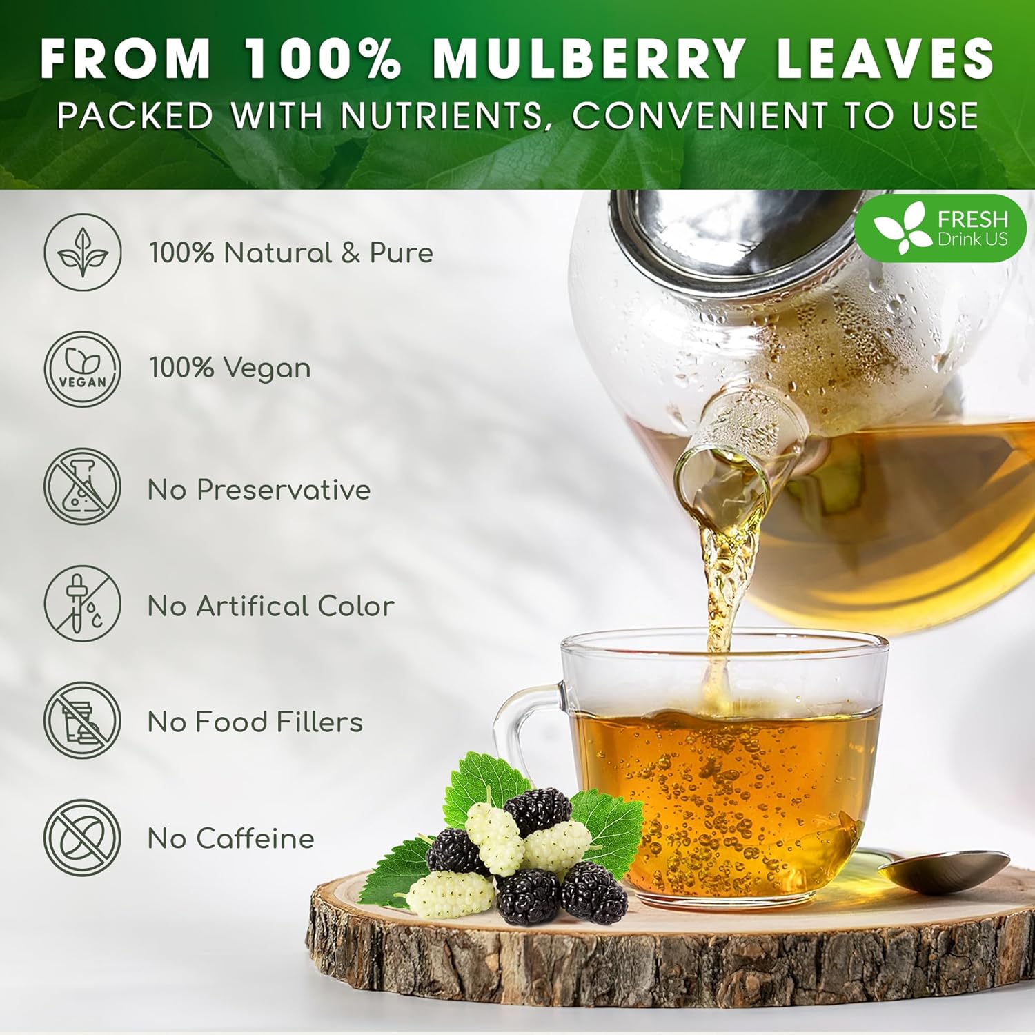 Permium Mulberry Leaves, Mulberry Loose Leaf Herbal Tea, No Additives, No Caffeine, Vegan