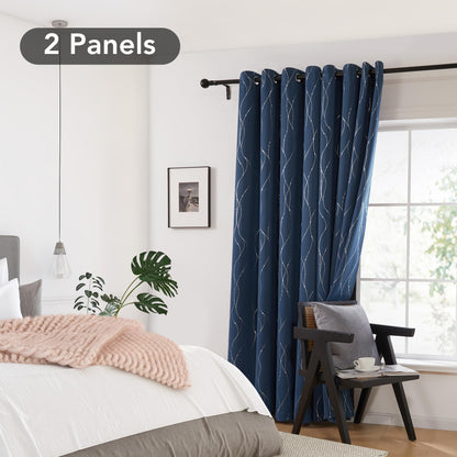 Total Blackout Curtains with Silver Print, 2 Panels