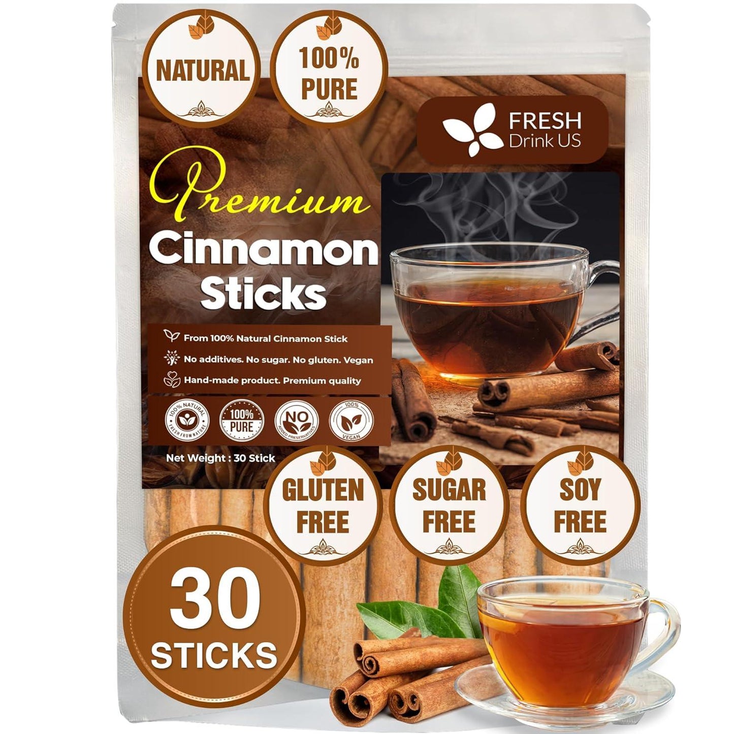 Cinnamon Sticks, Whole Sticks, 100% Natural & Pure Cinnamon Inner Bark, Raw Cinnamon Spice Flavor & Strong Aroma, Cinnamon Spice Herbal Tea, Perfect for Warm Beverages, No Additives, Vegan