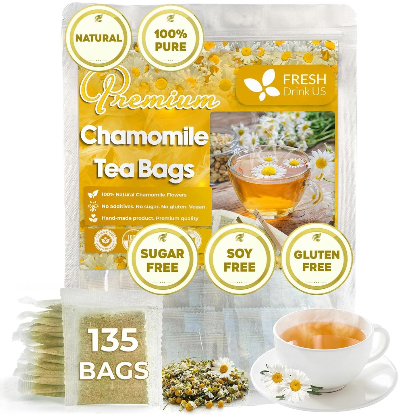Chamomile Tea Bags, 100% Natural Chamomile, Freshly Picked, Naturally Dried Chamomile, Hand-made, Biodegradable Tea Bag