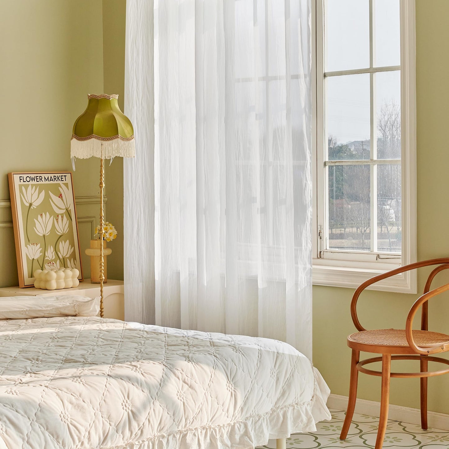 Sheer Grommet Curtains with Summer Flowers