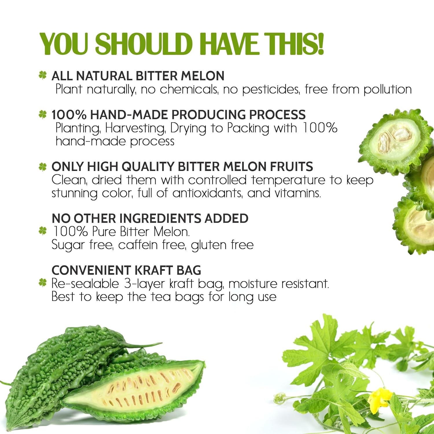 Bitter Melon Tea Bags, 100% Natural, Pure Bitter Melon. Bitter Melon Herbal Tea. Bitter Melon Fruit Tea. No Sugar, No Caffeine, No Gluten, Vegan