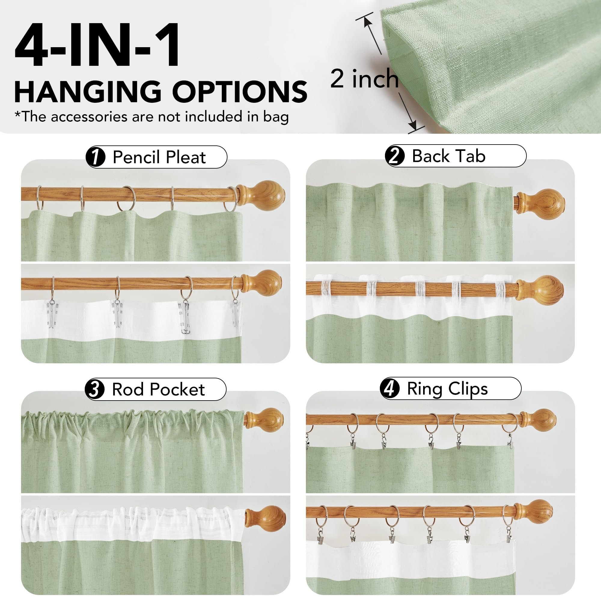 Light Filtering Linen Drapes, Back Tab & Rod Pocket