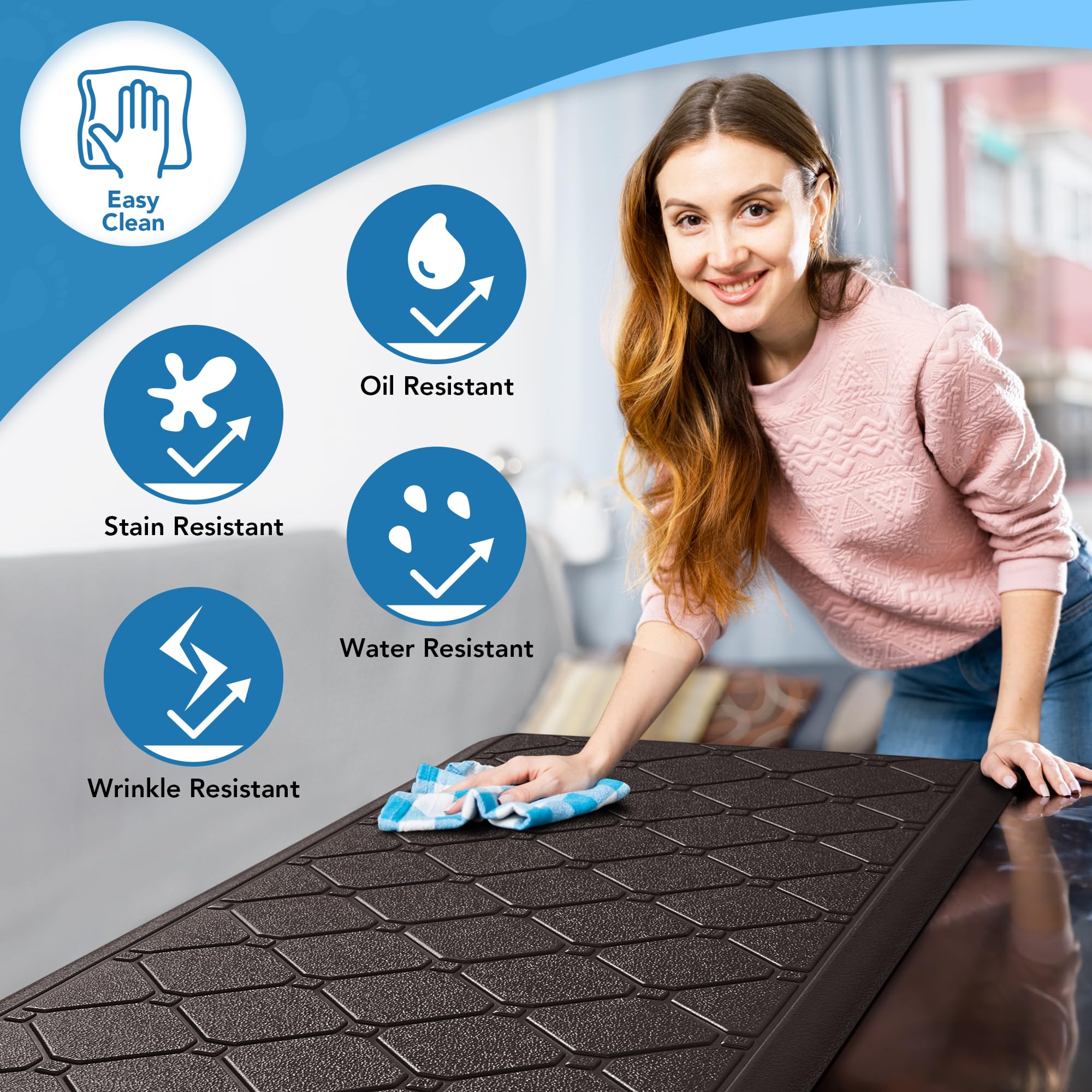 Cushioned Anti-Fatigue Kitchen Mat, 17x28 Inch, Grey