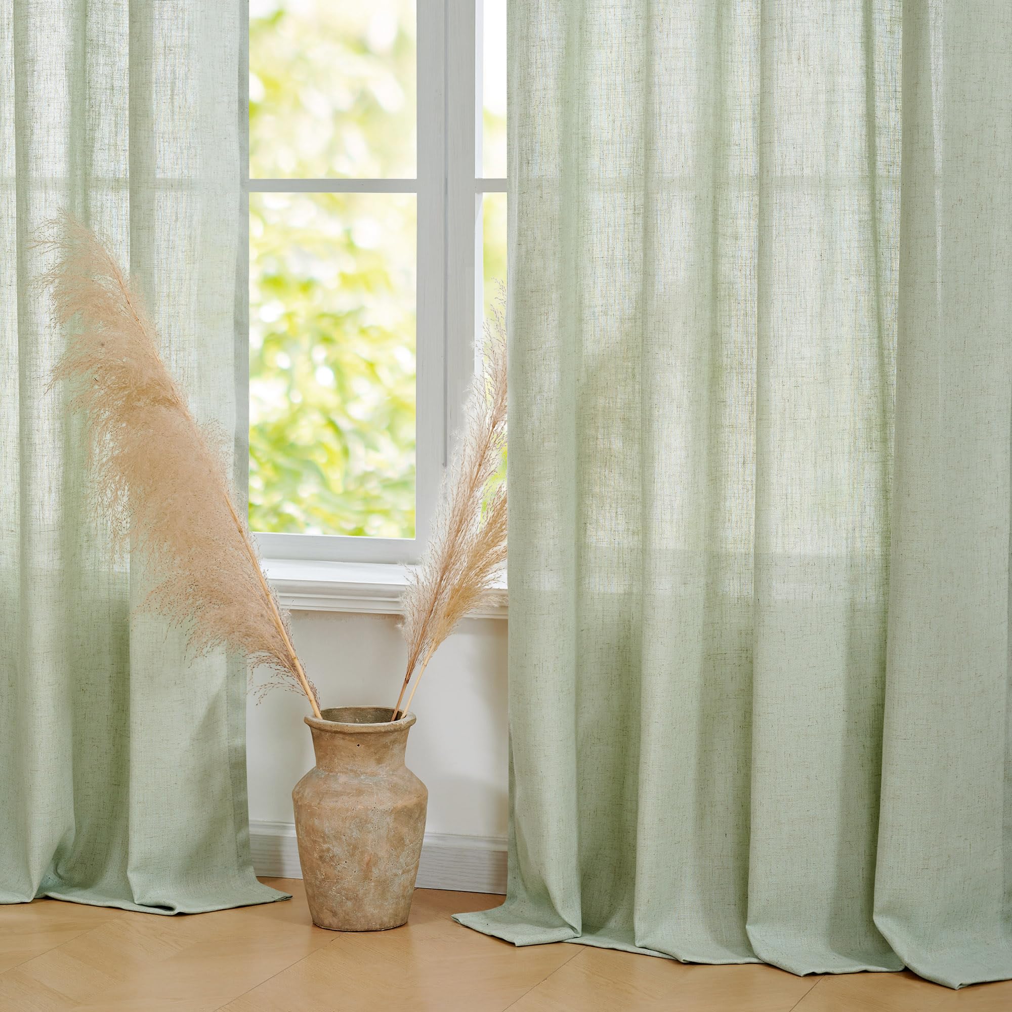 Linen Look Boho Semi-Sheer Curtains, 52x63 Inch, 2 Panels
