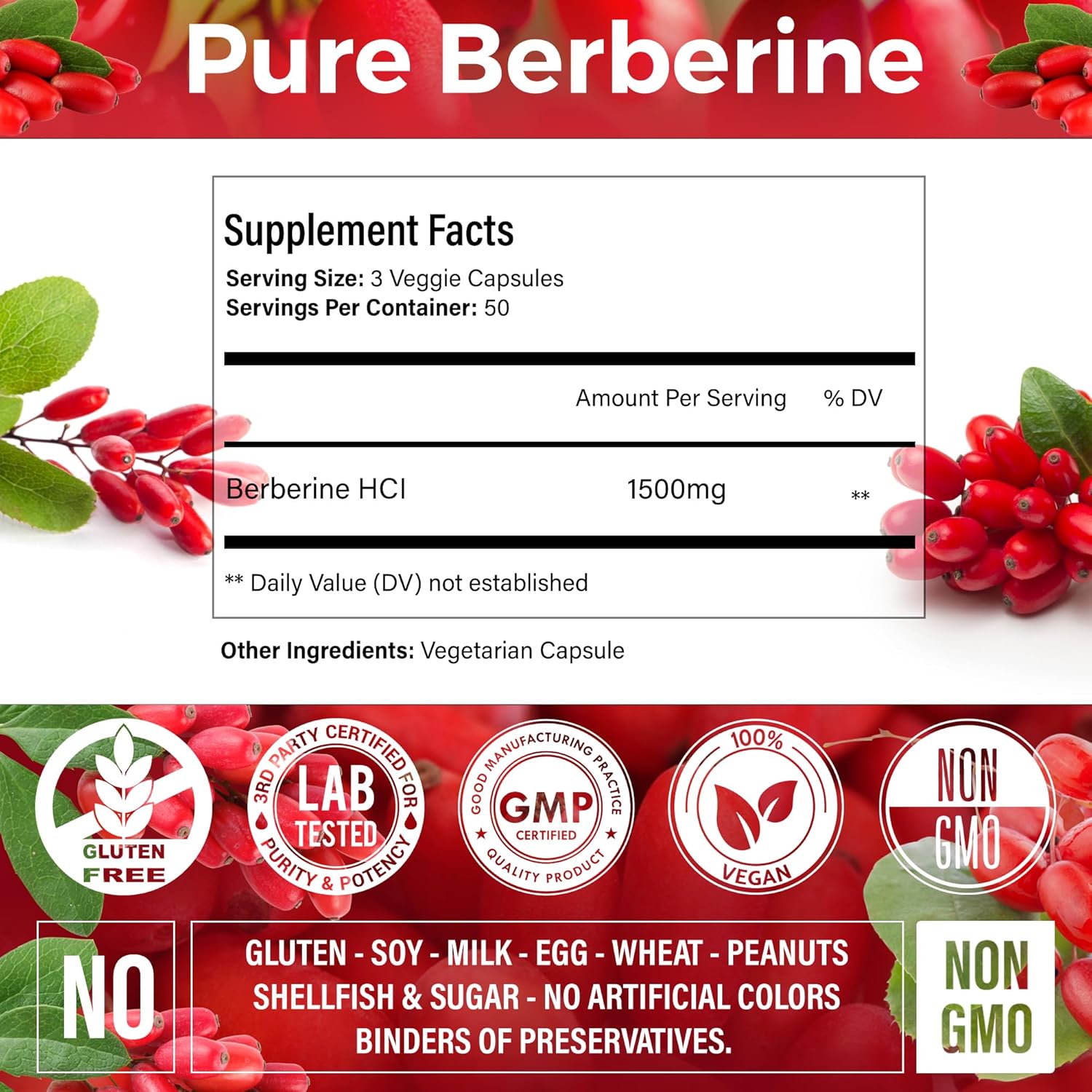 Premium Berberine Supplement, Non-GMO, Gluten-Free