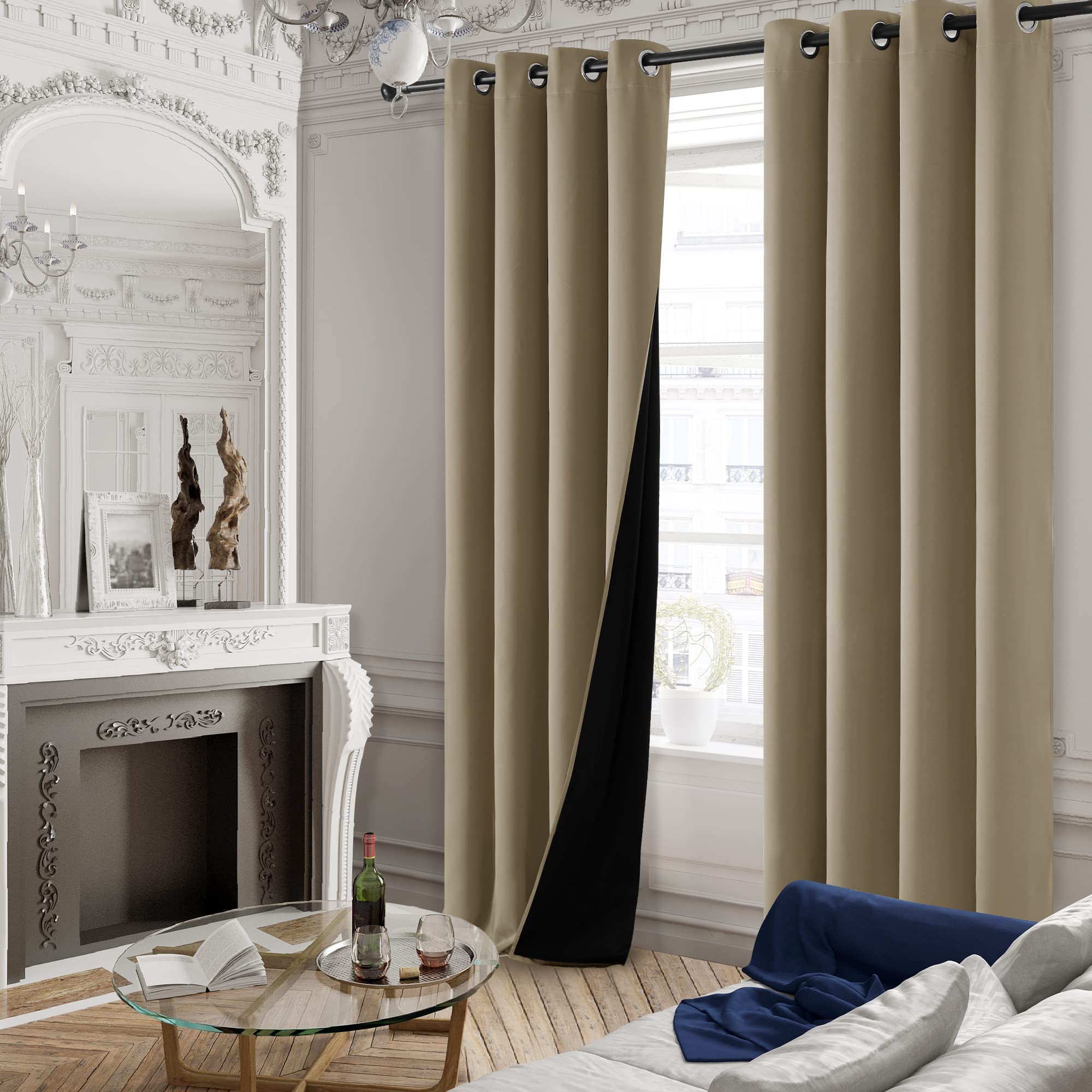 2-Layer Thermal Blackout Curtains, Tan, 52x72 Inch