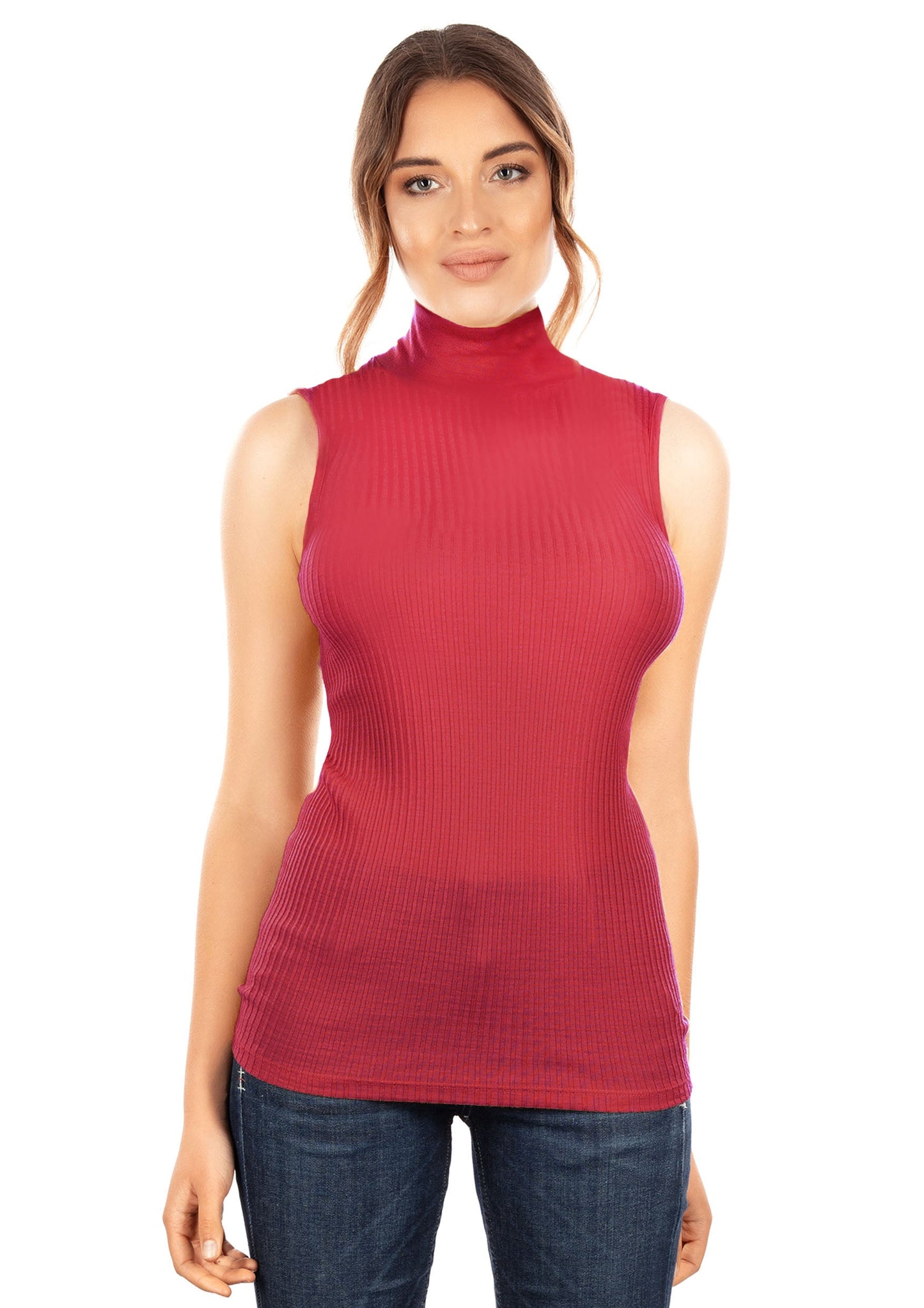 EGI Exclusive Collections Merino Wool Blend Mock Neck Sleeveless Top. Proudly Made in Italy (8208)