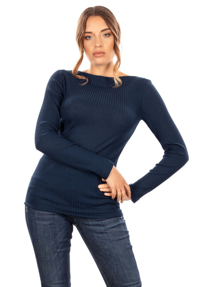 EGI Exclusive Collections Merino Wool Blend Boat Neck Top with Long Sleeves. Proudly Made in Italy (8248)