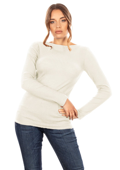 EGI Exclusive Collections Merino Wool Blend Boat Neck Top with Long Sleeves. Proudly Made in Italy (8248)