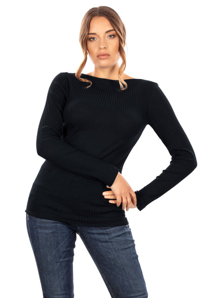 EGI Exclusive Collections Merino Wool Blend Boat Neck Top with Long Sleeves. Proudly Made in Italy (8248)