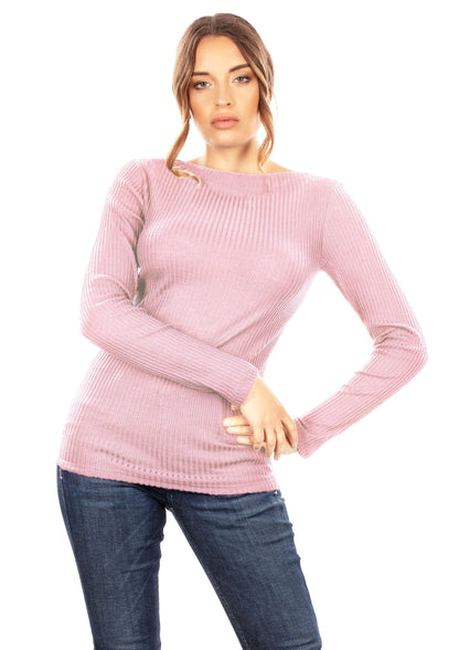 EGI Exclusive Collections Merino Wool Blend Boat Neck Top with Long Sleeves. Proudly Made in Italy (8248)
