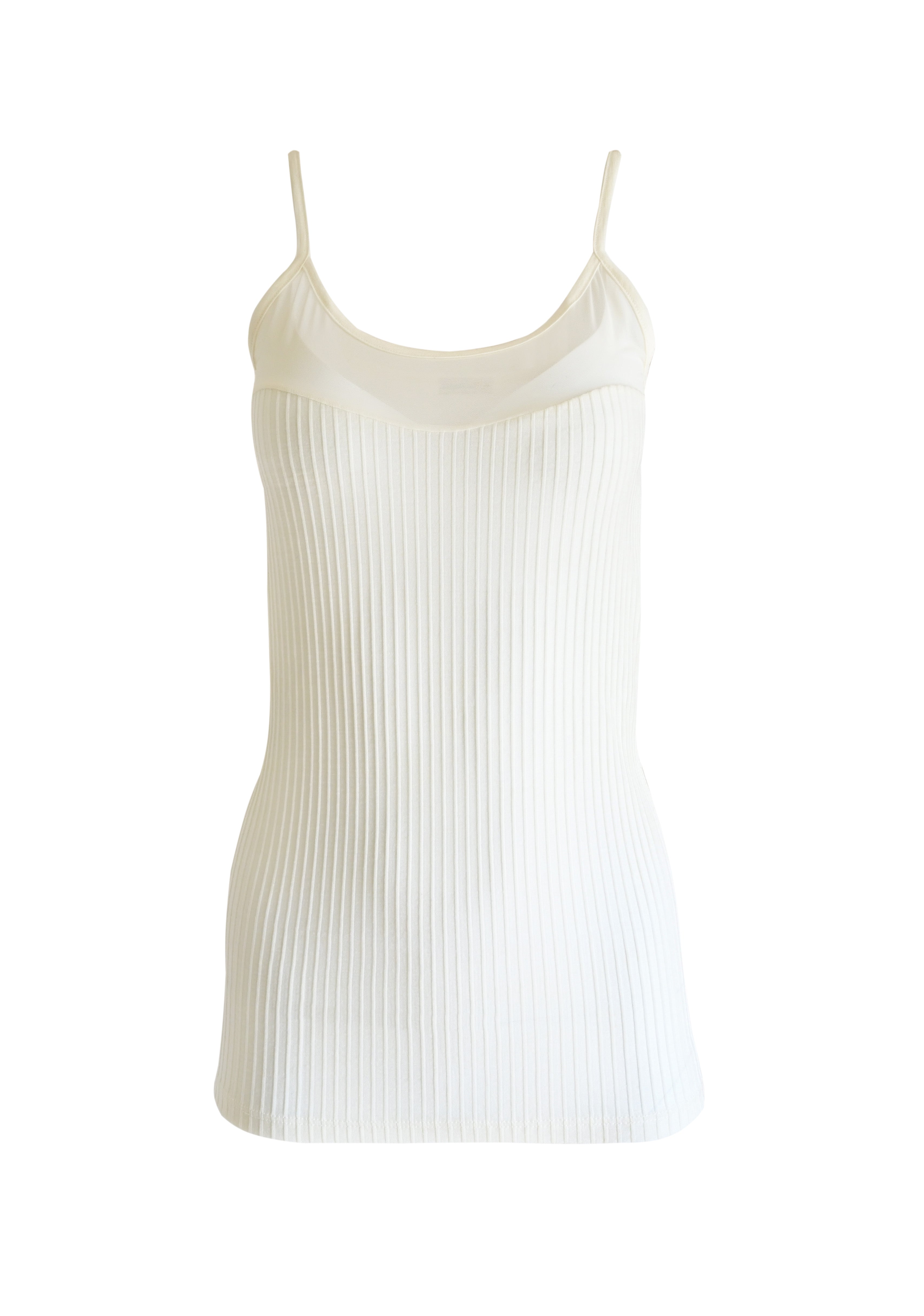 EGI Exclusive Collections Merino Wool Blend Sleeveless Cami with Tulle Trim. Proudly Made in Italy.(8258)