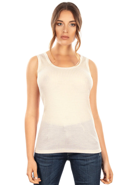 EGI Exclusive Collections Merino Wool Blend Tank Top with Tulle Trim. Proudly Made in Italy.