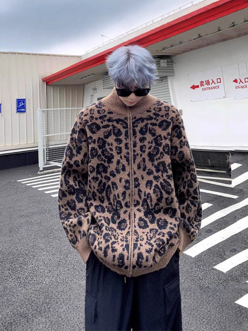 American Fashion Brand Leopard Cardigan Sweater Men