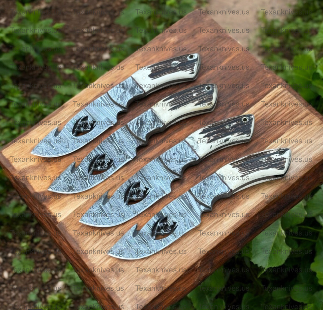 Custom Handmade Guthook Hunter Knife | Damascus Steel & Stag Horn Handle