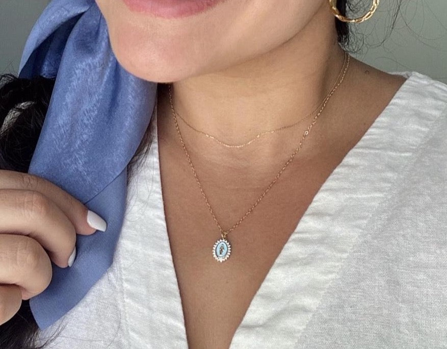 Mother Mary Necklace in Blue