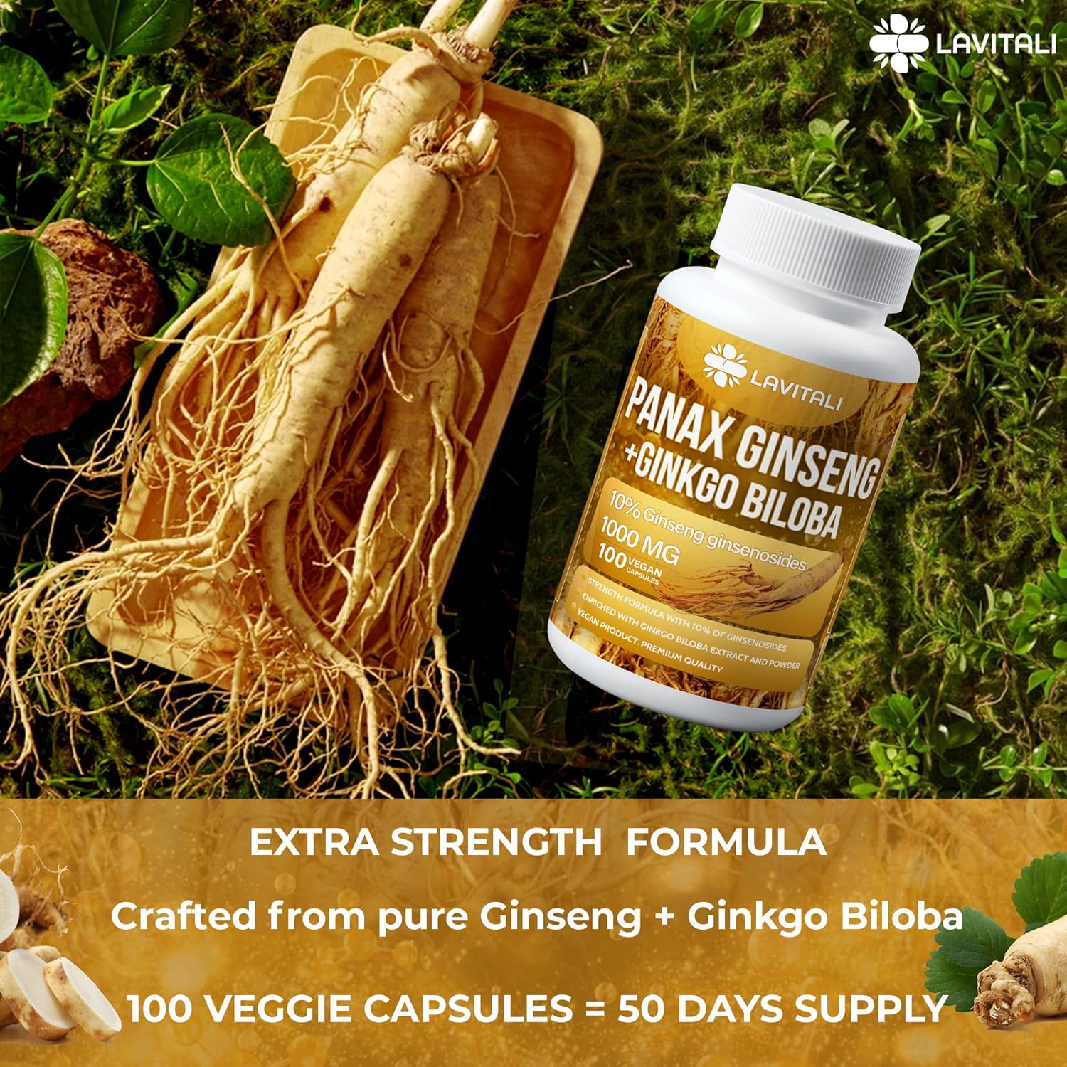 Ginseng & Ginkgo Biloba Veggie Capsules, Non-GMO, Vegan, Gluten Free, Dairy Free