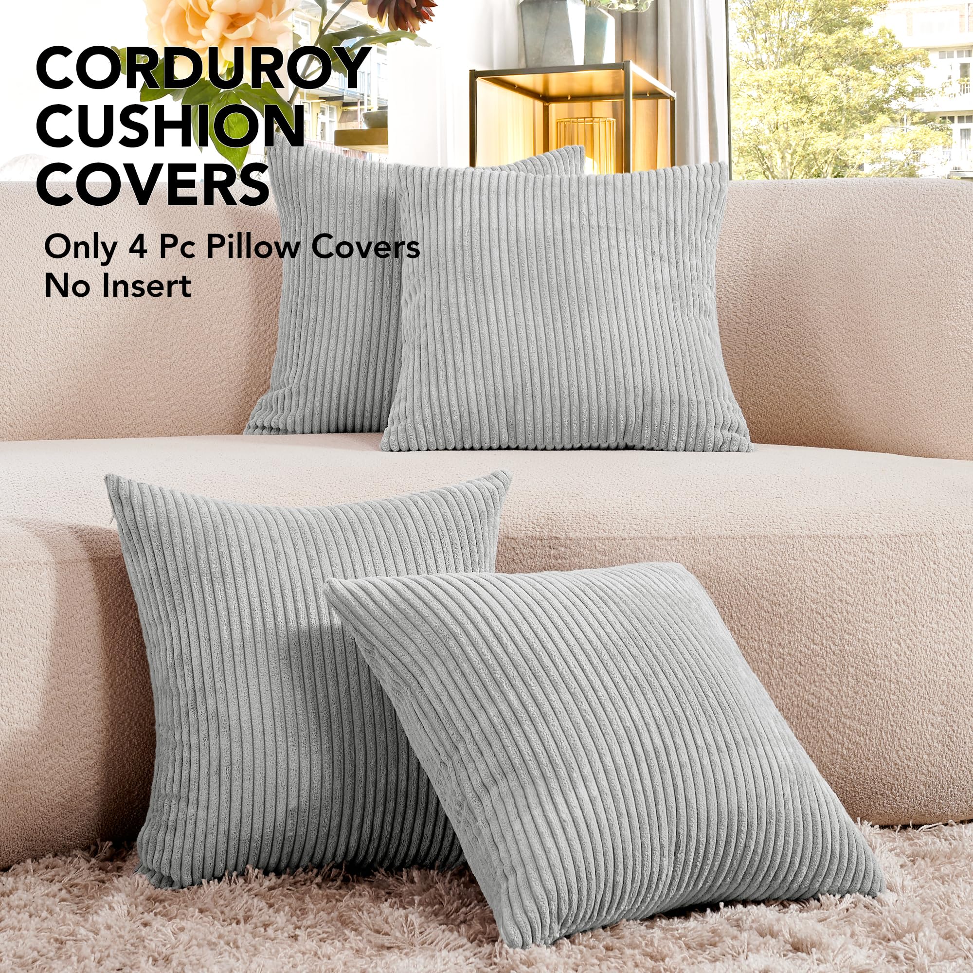 Corduroy Throw Pillow Covers, Cream White, 4PCS