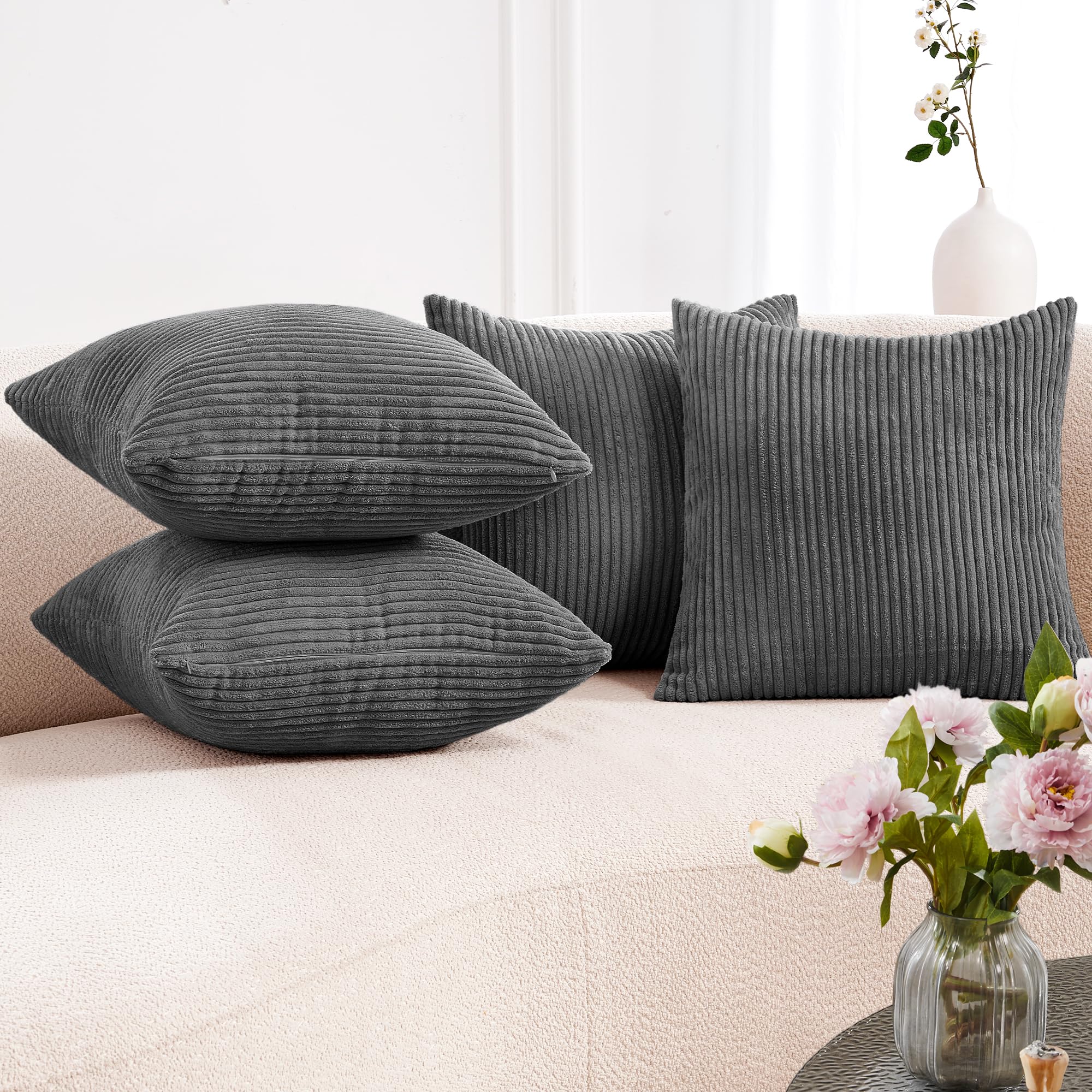 Corduroy Throw Pillow Covers, Cream White, 4PCS