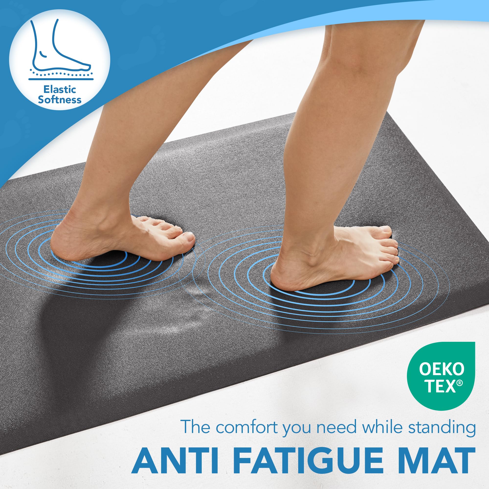 Cushioned Anti-Fatigue Kitchen Mat, 17x28 Inch, Grey