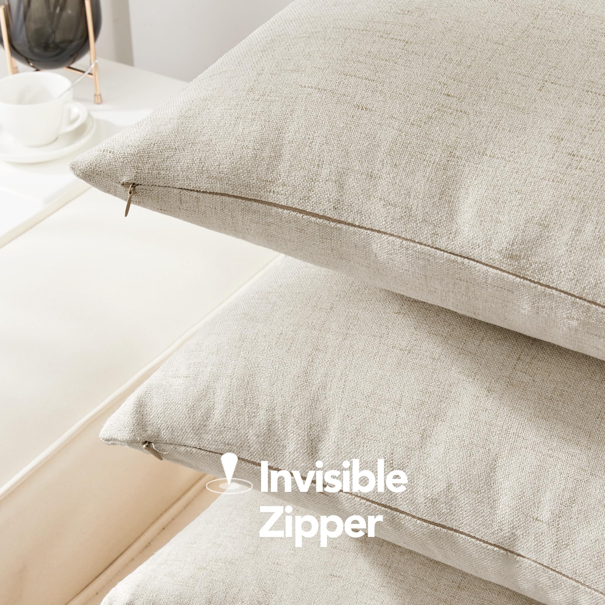 Decorative Linen Throw Pillow Covers, 18x18 Inch, 4 PCS