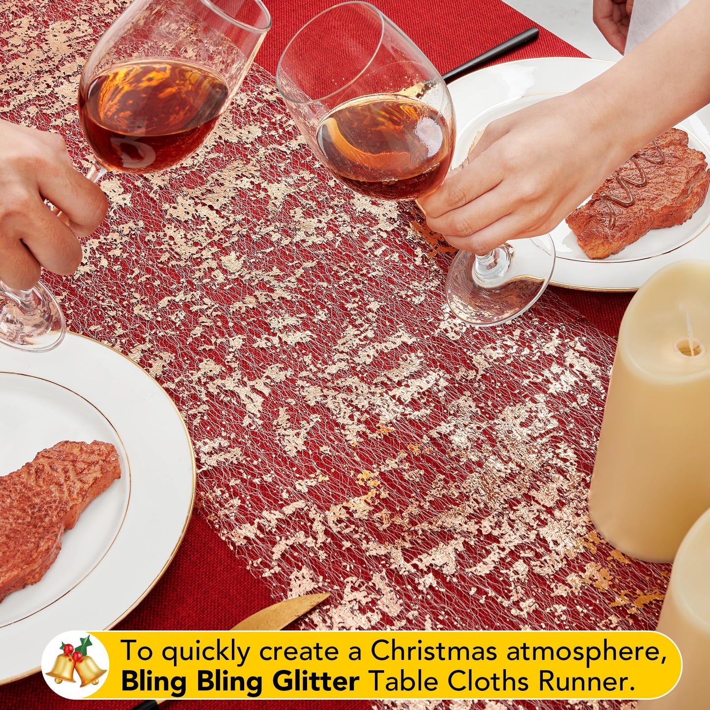 Sequin Glitter Table Runner, 2PCS, 9FT, Gold