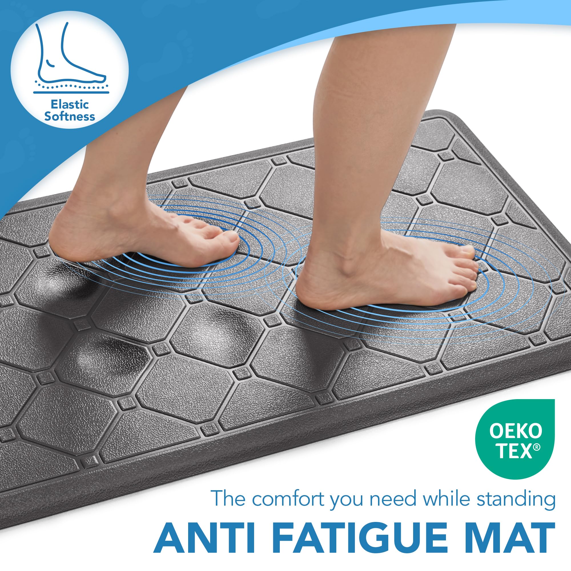 Cushioned Anti-Fatigue Kitchen Mat, 17x28 Inch, Grey