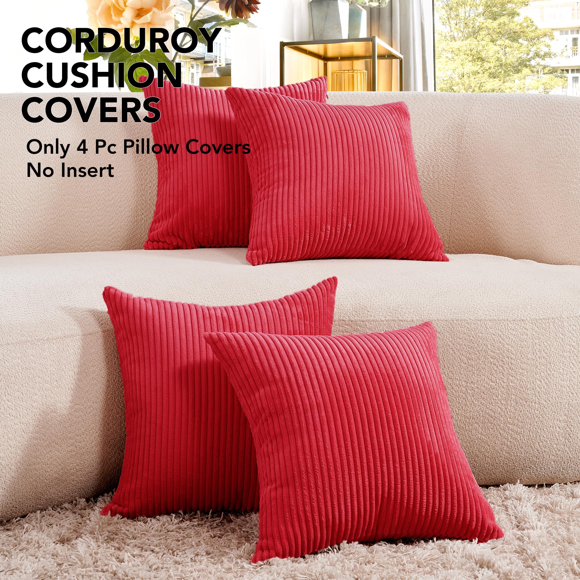 Corduroy Throw Pillow Covers, Cream White, 4PCS