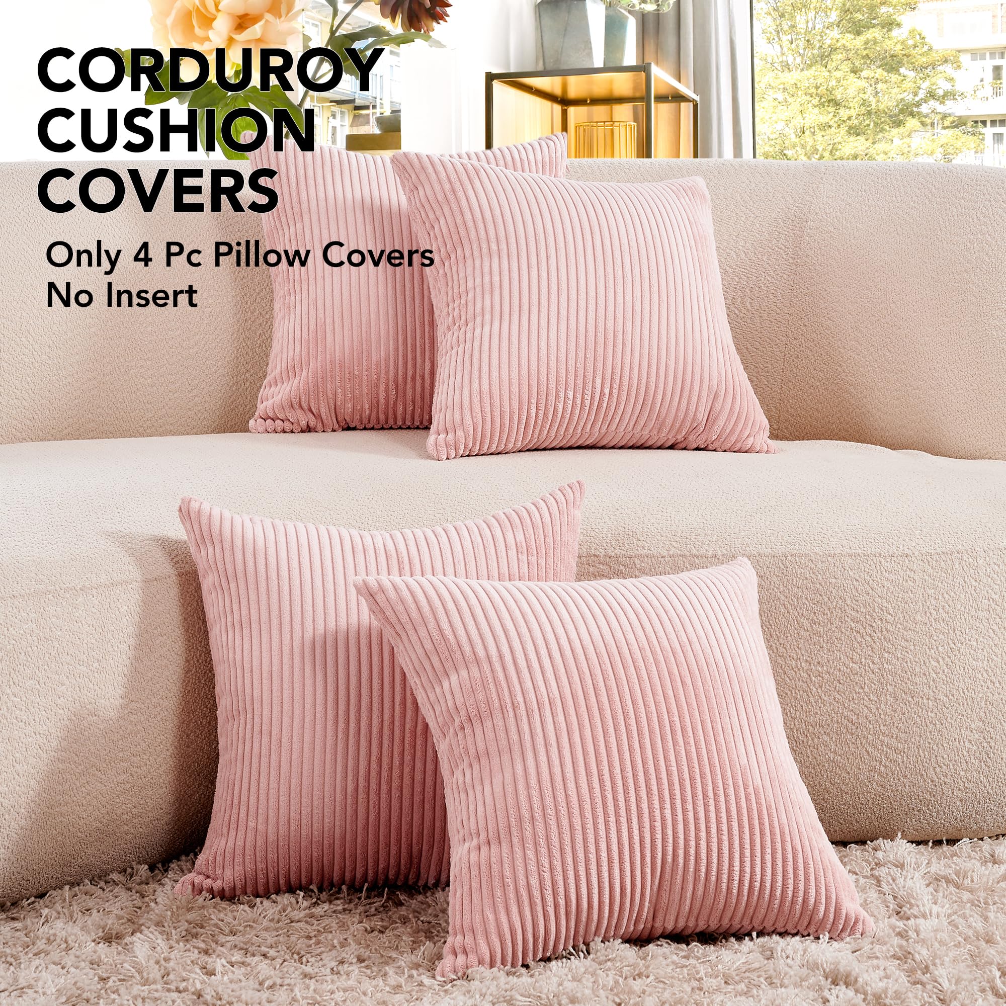 Corduroy Throw Pillow Covers, Cream White, 4PCS
