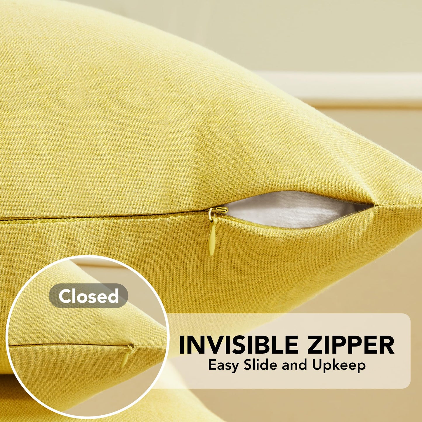 Faux Linen Pillow Covers, 16x16 Inch, Creamy White, 2PCS