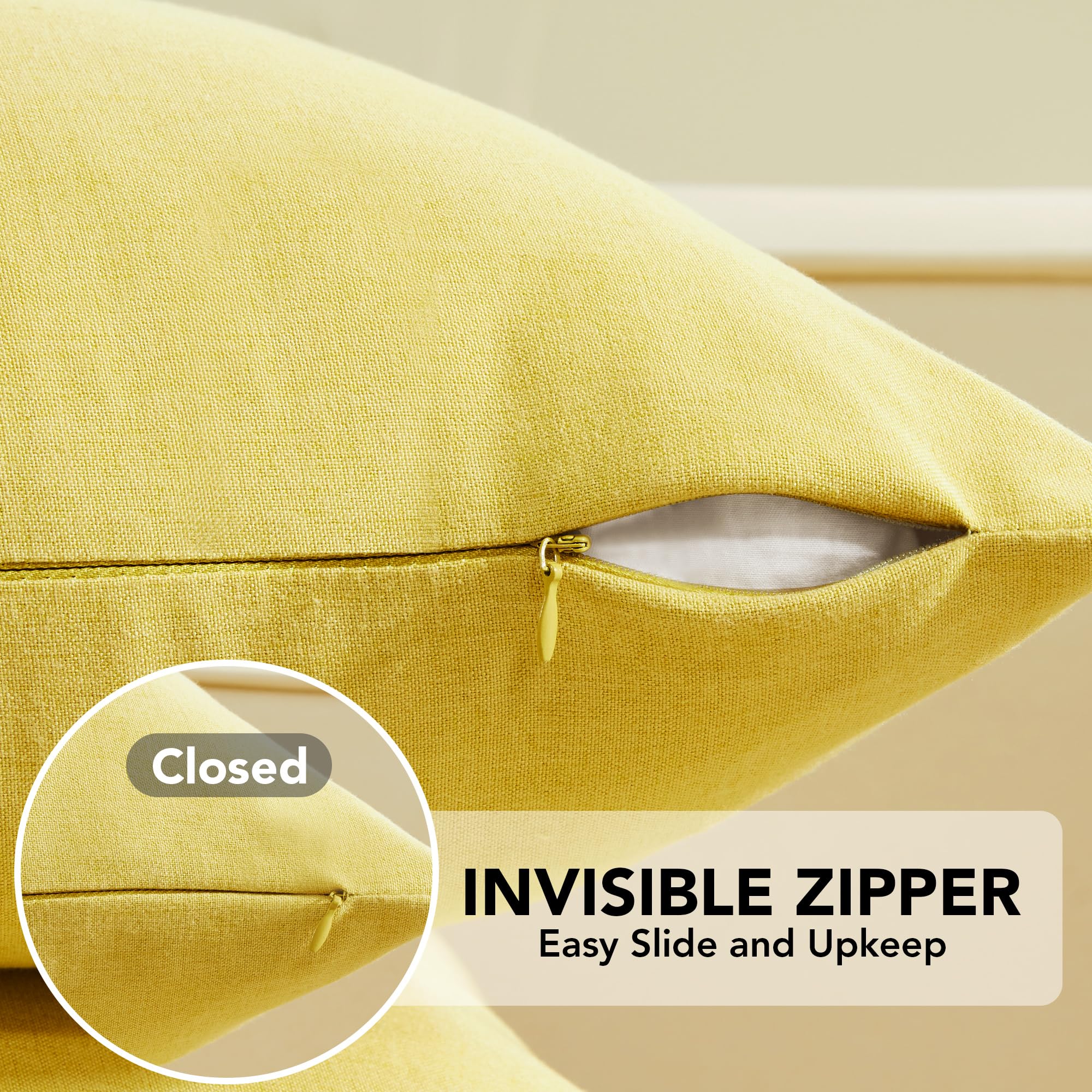 Faux Linen Pillow Covers, 16x16 Inch, Creamy White, 2PCS