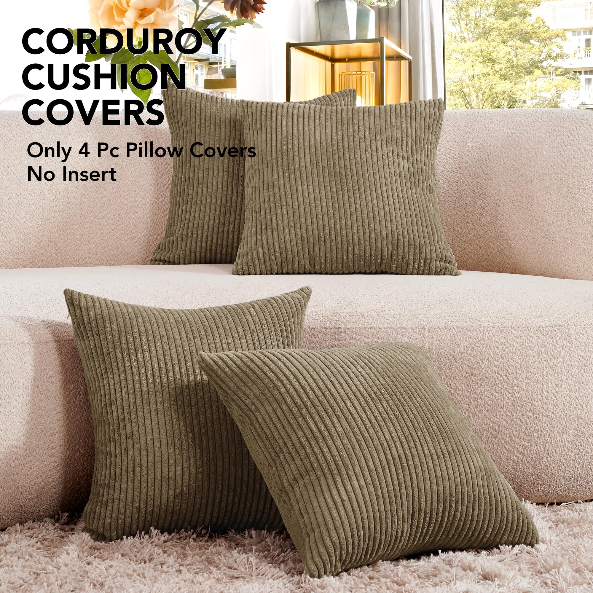 Corduroy Throw Pillow Covers, Cream White, 4PCS